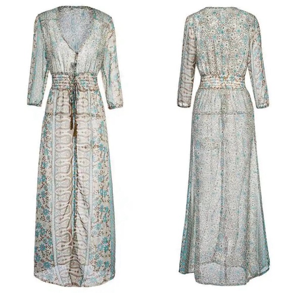 Boho Floral Print paisley Print Button Maxi Dress - Picture 5 of 6